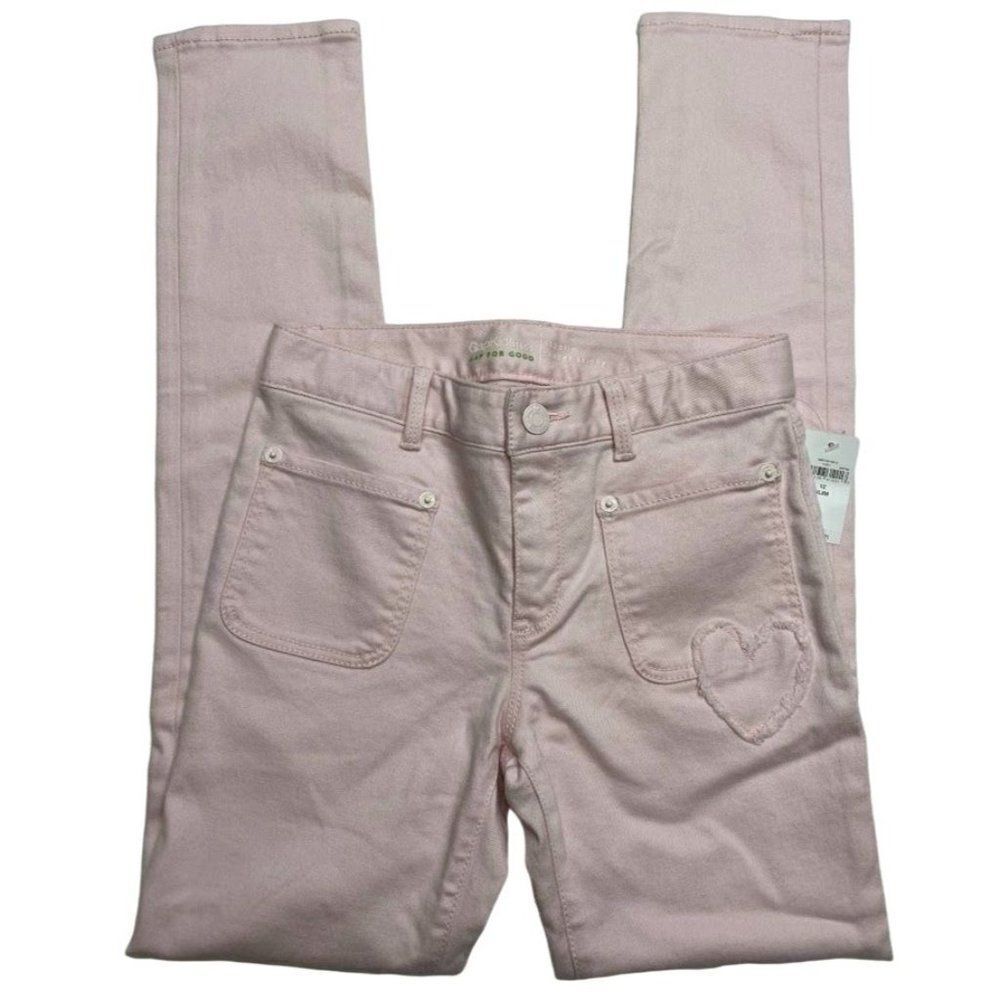 Girls Light Pink Denin Jeans Hearts Adjustable Waist Super Skinny 12 Slim NEW